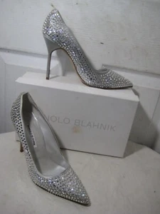 Manolo Blahnik BB Cry 105 Gray Satin Silver Crystals Jeweled Heel Wedding Sz 40 - Picture 1 of 16