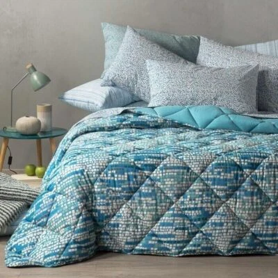 Trapunta invernale una piazza e mezza in cotone e microfibra Caleffi Mondial blu - Immagine 1 di 4