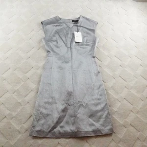 THEORY Structured Fitted Sheath Dress Womens 0 Gray Cloud Hammered Acetate Satin - Picture 1 of 11