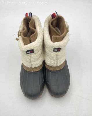 Tommy Hilfiger Womens Twroana Gray Tan White Faux Fur Round Toe Rain Boots Sz 8 - Image 1 of 4