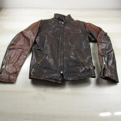Vintage Schott Leather Jacket Mens Medium 38 Brown Moto Biker Racer *Patched - Image 1 of 4