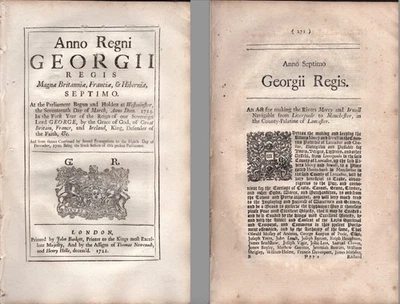 Rivers Mersey & Irwell Liverpool & Manchester 1720 George I Act Making Navigable - Image 1 of 3