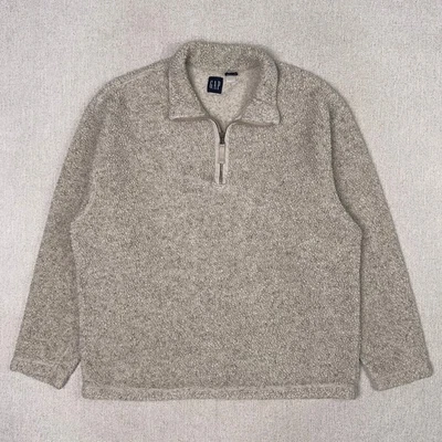 Vintage 90s GAP Deep Pile Fleece 1/4 Zip Sweater Jacket Mens Large Heather Gray - Image 1 of 4
