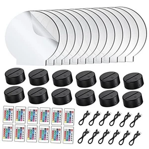12 Pieces Clear Acrylic Sheets and 12 Pieces 3D Night LED Light Lamp Base Round - Picture 1 of 8