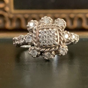 Vintage Judith Ripka Sterlingsilber verziert Blumen Ring Größe 10 CZ Cluster Kabel - Bild 1 von 13