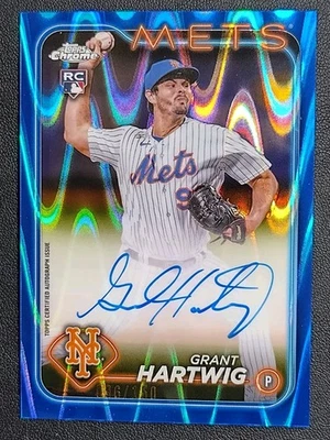 2024 Topps Chrome GRANT HARTWIG RC AUTO BLUE RAYWAVE REFRACTOR /150 Mets - Image 1 of 2