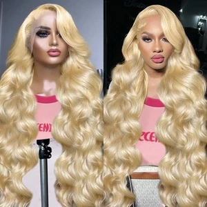 613 Lace Front Wig - Human Hair, 13x6 Transparent Lace, Body Wave Blonde, 12A... - Picture 1 of 8
