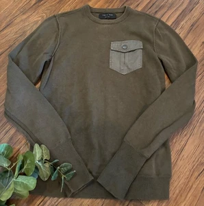 Rag and Bone Sweater Mens Medium Green Nylon Pocket Pullover Crewneck Snap - Picture 1 of 5