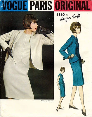 1960's VOGUE Misses' Dress&Jacket Jacques Griffe w/Label Pattern 1360  12 UNCUT - Image 1 of 2