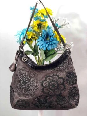 Bolso de Hombro BRIGHTON Marrón Bordado Floral Correas Trenzadas Foto 1 de 4