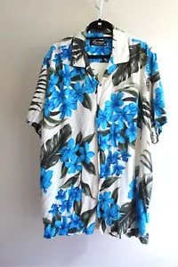 Favant Aloha Shirt Mens XXL Rayon Plumeria Button S/S Blue Green Cream Tropical - Picture 1 of 6