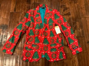 Suitmeister Youth Boys Red Christmas Tree Wreath Holiday Blazer Size L 10/12Y - Picture 1 of 6