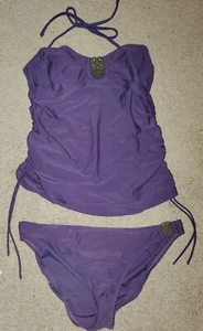 Converse Purple Swimsuit Tankini Bikini 2 Piece Size L Pretty Metal Accents - Picture 1 of 2