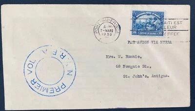 1930 Port Au Prince Haiti First Flight Airmail Cover To St Johns Antig Via NYRBA - Image 1 of 2