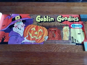 1970? Kraft Halloween Süßigkeiten Papier Lebensmittelgeschäft Schild Kürbis Fledermaus Kobold Hexe - Bild 1 von 8