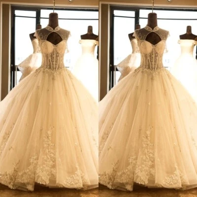 Vestidos de noiva de luxo sem alças apliques de renda linha A vestidos de noiva - Imagem 1 de 4