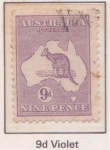 (F280-18) 1929 AU 9d violet Kangaroo stamp SM W/M (R) - Foto 1 di 1
