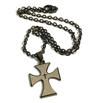 Collana con croce in acciaio inox nero da uomo catenina rosario donna di 45 cm - Immagine 1 di 4