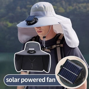 Unisex Outdoor Solar Powered Fan Wide Brim Hat for Fishing Hiking - Picture 1 of 15
