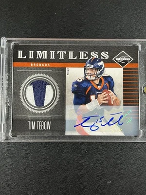 2011 Panini Limited Tim Tebow Patch Auto Limitless 1/15 Game Worn - Image 1 of 2