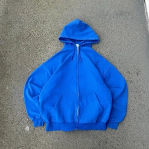 Sudadera con Capucha Vintage Y2K Jerzees Peso Pesado Azul Cremallera Completa Talla XL Cuadrada Suelta en Blanco - Imagen 1 de 5