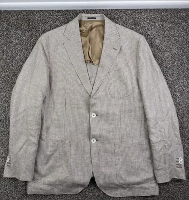 Blazer Abrigo Deportivo Massimo Dutti 100% Lino Pata de Gallo Cuadros Tostado Marrón 44L Foto 1 de 4