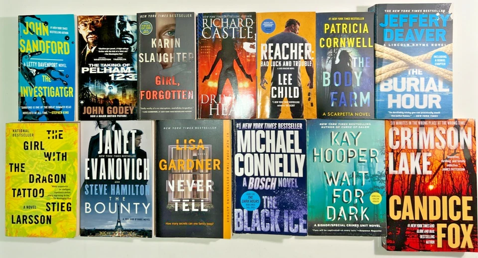Mystery Thriller Paperback HUGE Lot x 13 - Larsson Lee Child Sandford Slaughter Foto 1 de 4