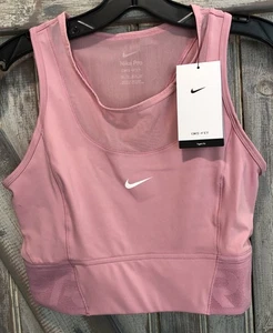Nike Dri-fit Pro Pink Athletic Top Training XS Swoosh Tight Fit Crop Tank NWT - Picture 1 of 16