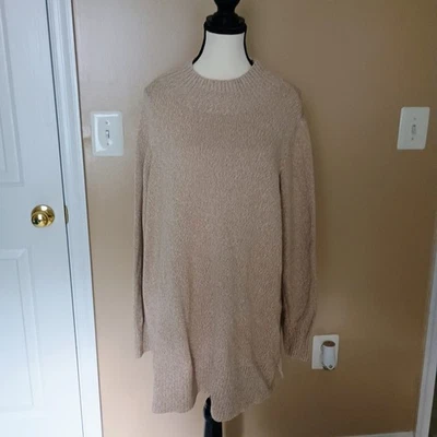 QVC-JOAN RIVERS MOCK NECK TURTLENECK SWING SWEATER-OATMEAL-SIDE SLIT-SO SOFT-XL - Image 1 of 3