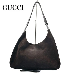 GUCCI 001.3767.002058 Shoulder Bag Suede Leather Dark Brown Vintage From Japan - Picture 1 of 24