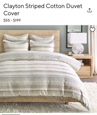 Pottery Barn Clayton King/CA King Cotton Duvet Cover Striped Neutral Cotton - Image 1 of 4