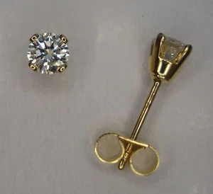 PAIR 18ct YELLOW GOLD 1/3CT ROUND DIAMOND 4 CLAW STUD EARRINGS SCROLLS BOX 750 - Picture 1 of 1