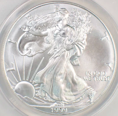 Dólar American Silver Eagle 1999 $1 ASE - ANACS MS70 - fecha rara en MS70 Foto 1 de 4