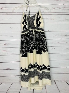 Plenty by Tracy Reese Sz 8 Tribal Print Silk Halter Sun Dress Tan Black Batik - Picture 1 of 6