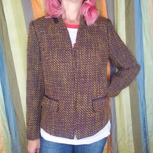 Pendleton Petite Purple Yellow Tweed Zip Front Blazer Jacket Acrylic Wool Size 6 - Picture 1 of 6