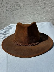 Minnetonka Men's Brown Leather Cowboy Hat - Size Extra Large- Made In USA - Picture 1 of 8