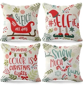 Merry Christmas Pillow Covers 18x18 Inch Pack of 4 Snow Much Fun Pillow - Picture 1 of 4