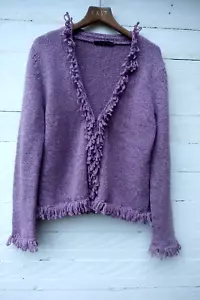 Boden cardigan 100% lambswool lilac pink chunky fringed M - Picture 1 of 8