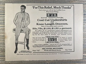 BVD Undershirt Drawers Erlanger Brothers NY Underwear 1908 Vintage Print Ad - Picture 1 of 1