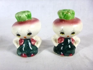 Salero y pimentero antropomórfico cabeza rábano nabo años 50 de colección Japón - Imagen 1 de 9