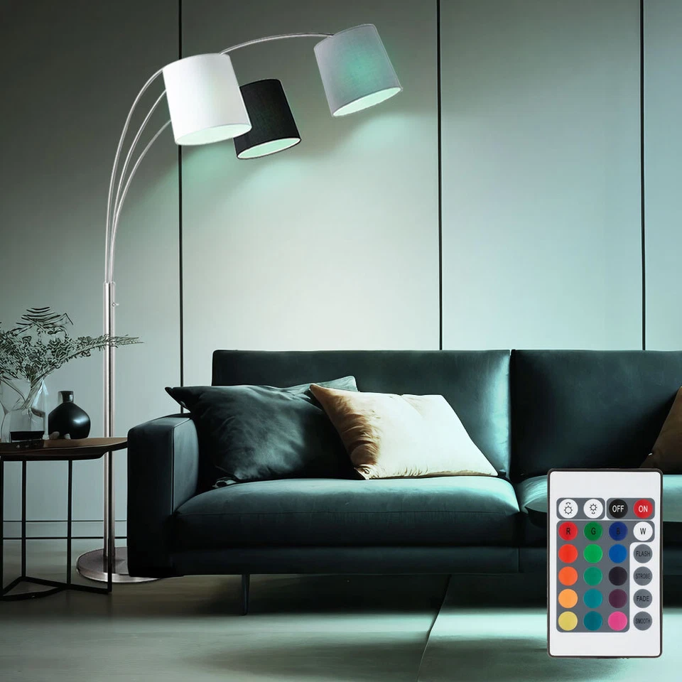 Bogenstehlampe Stehleuchte Wohnzimmerlampe dimmbar Fernbedienung RGB LED H 190cm - Bild 1 von 4