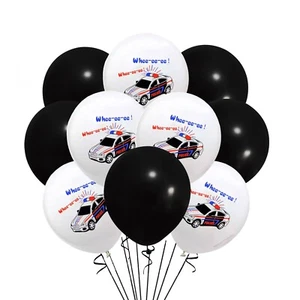12 Pack MIX Police Car & Plain Black Latex Balloons Party Supplies Cop Policeman - Picture 1 of 2