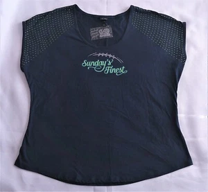 NFL Lady 12's Seattle Seahawks 2XL Navy Blue T-Shirt Green Rhinestones on Sleeve - Picture 1 of 10