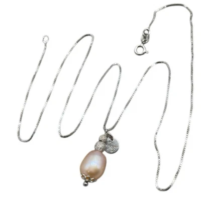 COLLANA DONNA FIRMATA ARGENTO 925 LACCIO CIONDOLO DI PERLA NATURALE ROSA E OVALE - Immagine 1 di 4