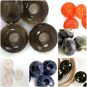 Natural Gemstone Faceted Rondelle Big Hole Bead 4pcs 14mm Jewelry Making Supply