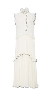 Tory Burch weiß Meredith Maxikleid gerüscht abgestuft USA 12 - TOP ZUSTAND - Bild 1 von 9