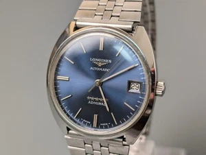 Longines Admiral Blue Dial Silver Date Automatic Men's Watch Vintage 34mm - Picture 1 of 15