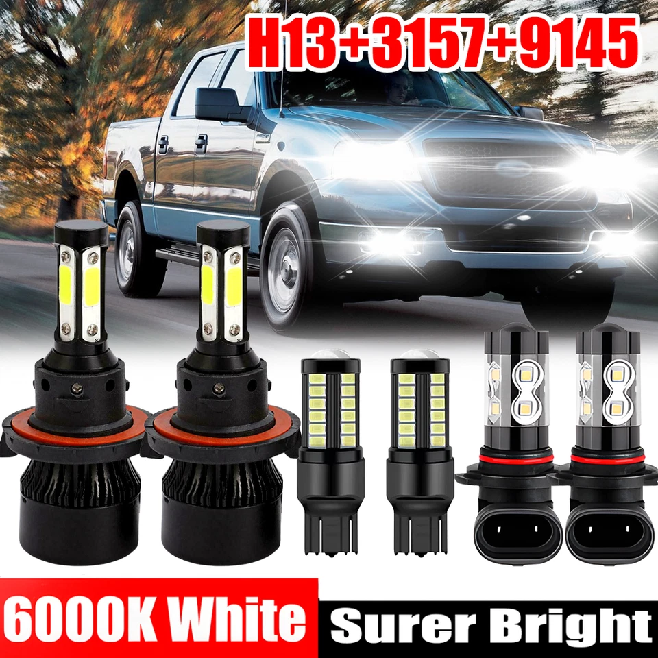 Para 2004-2013 2014 Ford F150 6X farol de LED Hi/Lo + lâmpadas de neblina + lâmpada de giro - Imagem 1 de 4