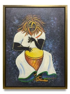 Arte de Nueva York - Pintura al óleo original de músico de tambor tradicional sobre lienzo 12x16 enmarcado - Imagen 1 de 6