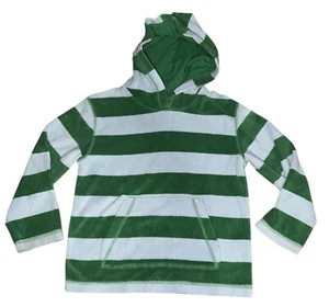Mini Boden Hooded Green Blue Stripe Terry Cloth Sweatshirt size 7-8 - Picture 1 of 4